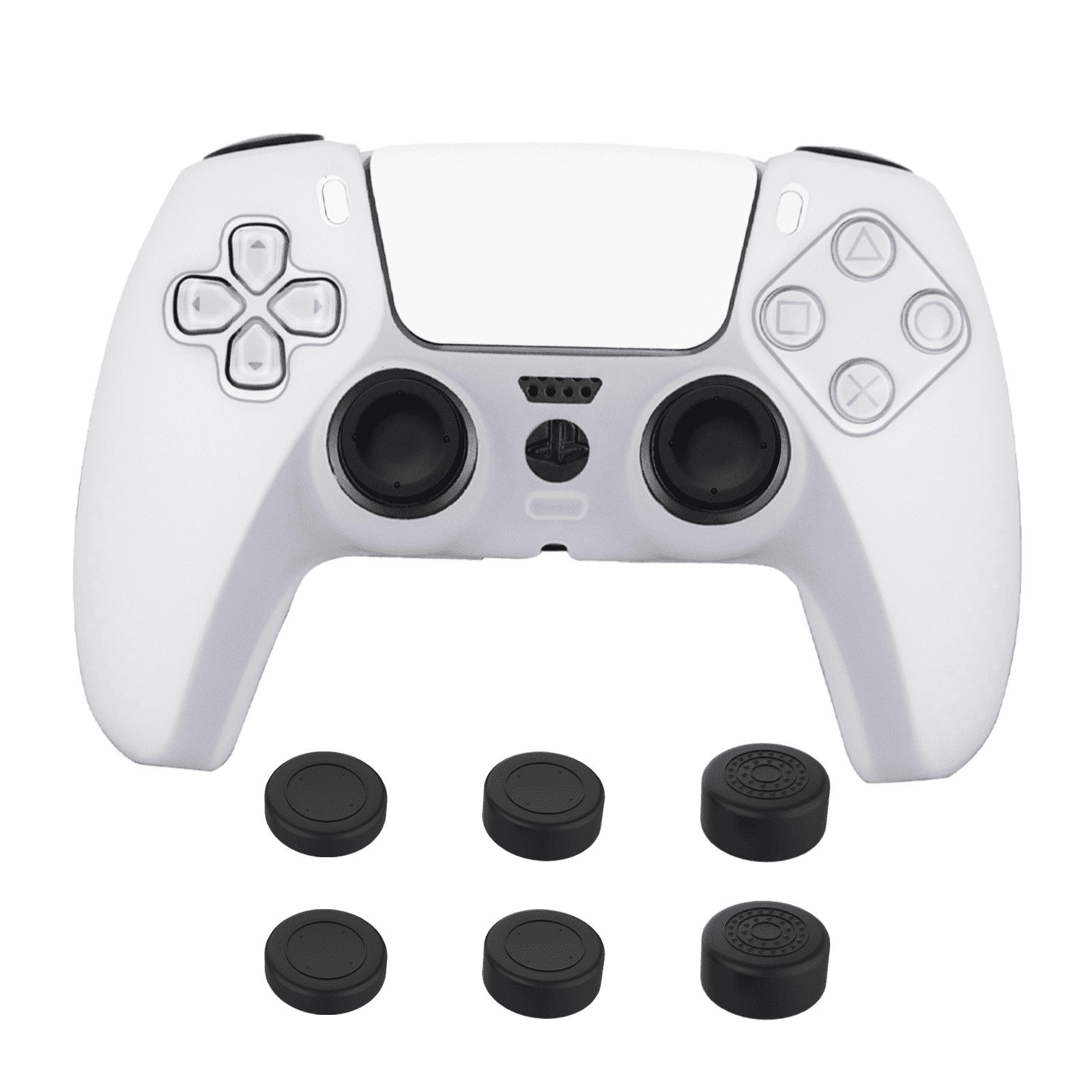 White controller protector case cover with 6 analog thumb grips cover