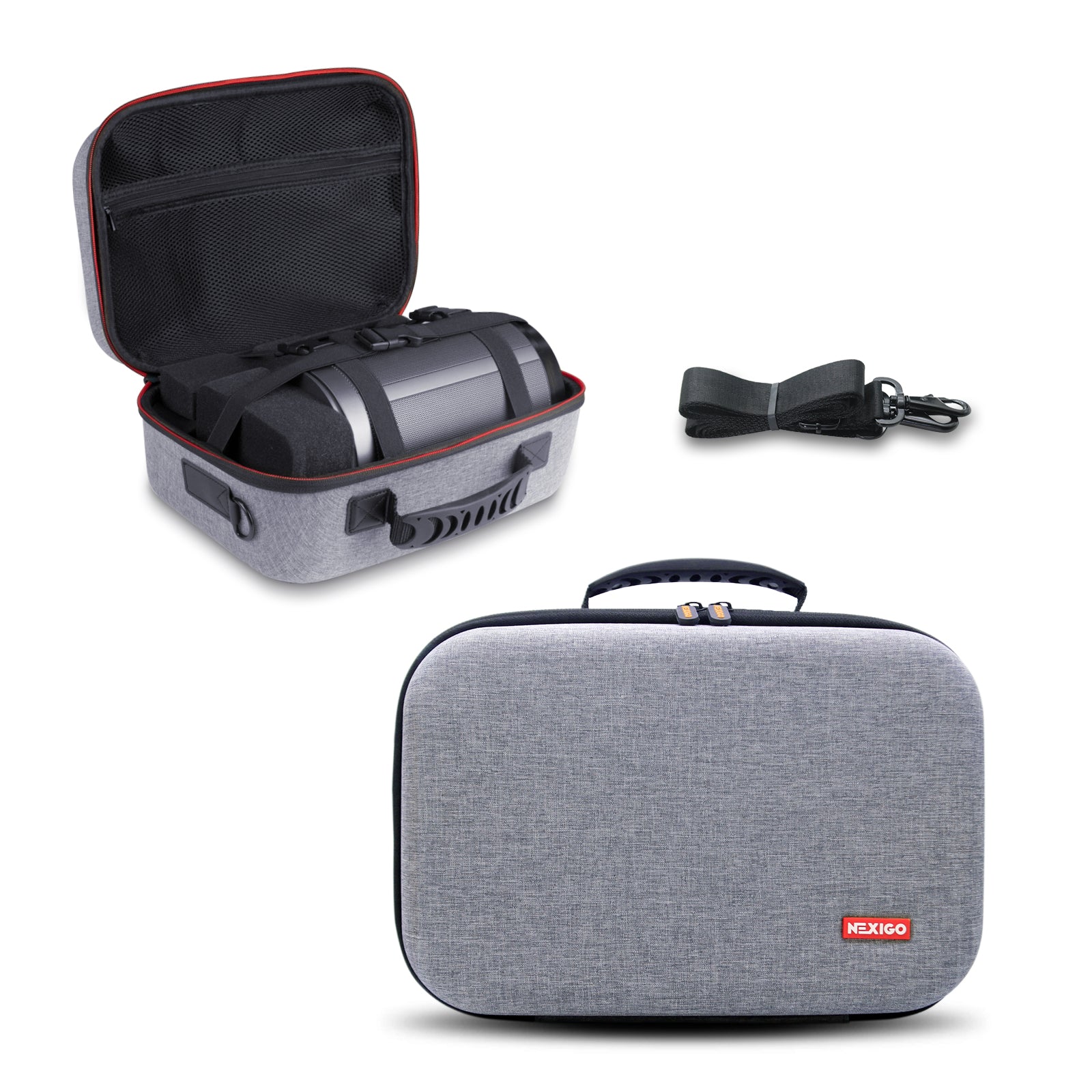 2 grey travel cases for conference cameras with carrying belts. 