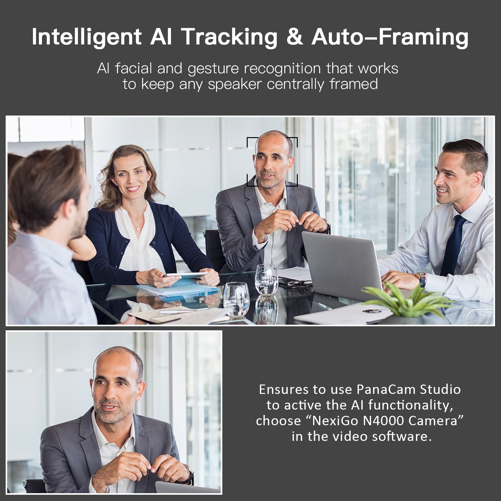 PanaCam features intelligent AI tracking with auto-framing