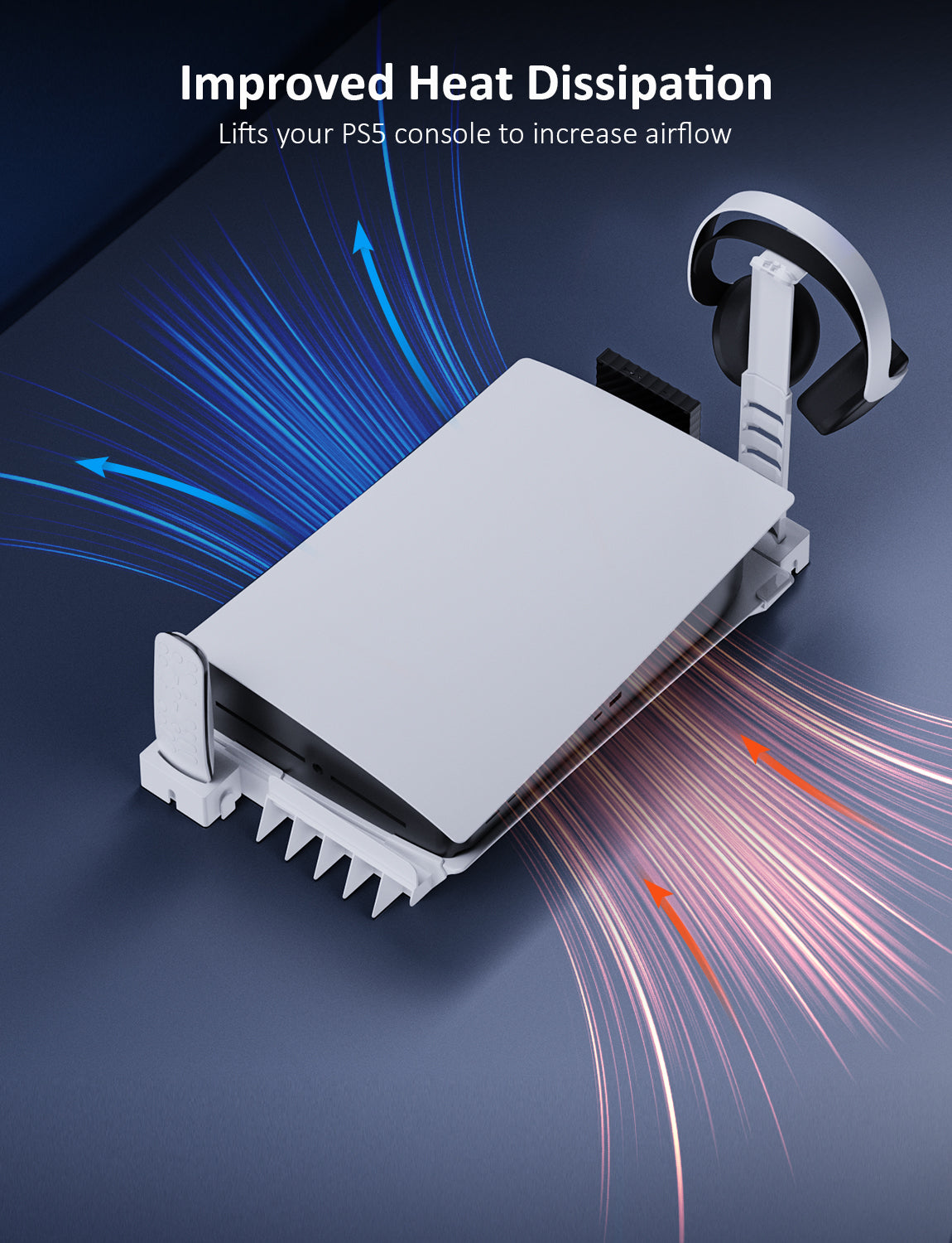 Placing the PS5 horizontally with the Modular System improves heat dissipation.