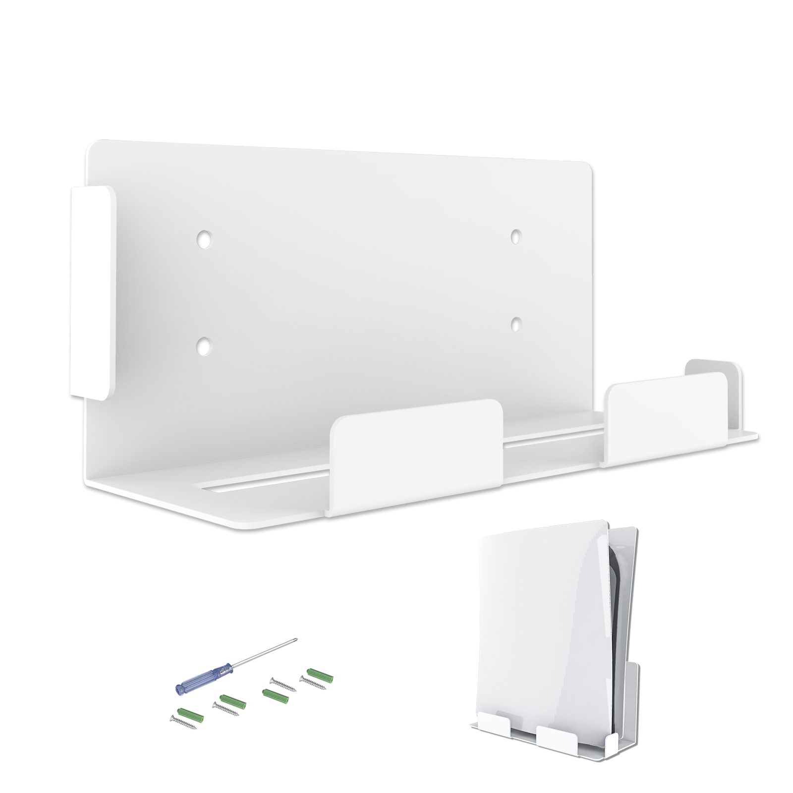 PS5 console wall mount comes with a screwdriver and four sets of screws for secure installation.
