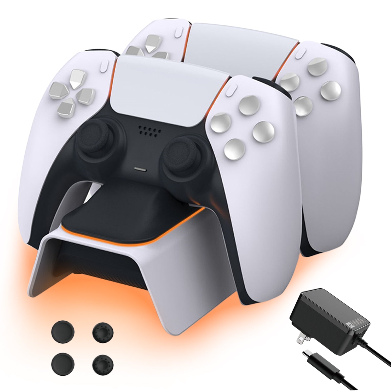 PS5 Controller Charger with Thumb Grip Kit, Fast Charging AC Adapter (White)