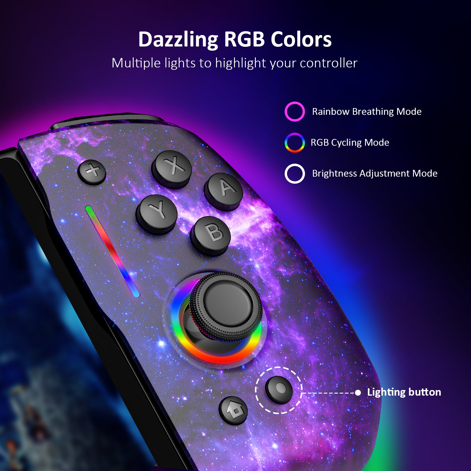 Gripcon controller with customizable RGB lighting: Breathing, Cycling, Brightness.