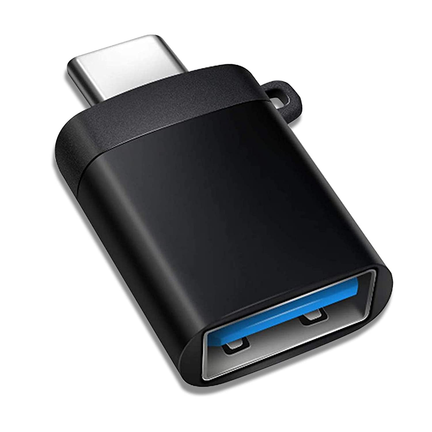 A black USB-C to USB-A adapter