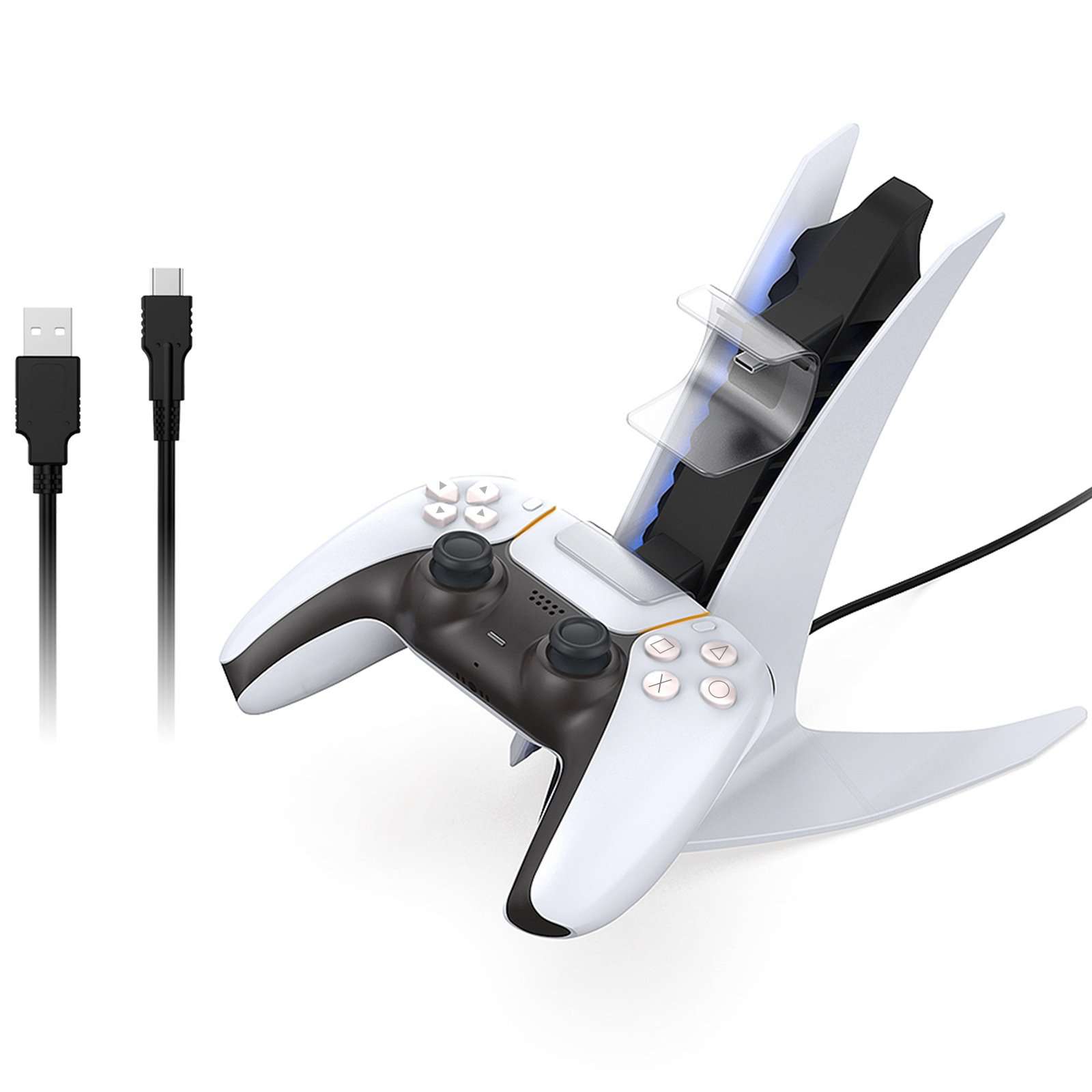 PS5 DualSense Controller Charger Special Edition with blue lighting, include cable