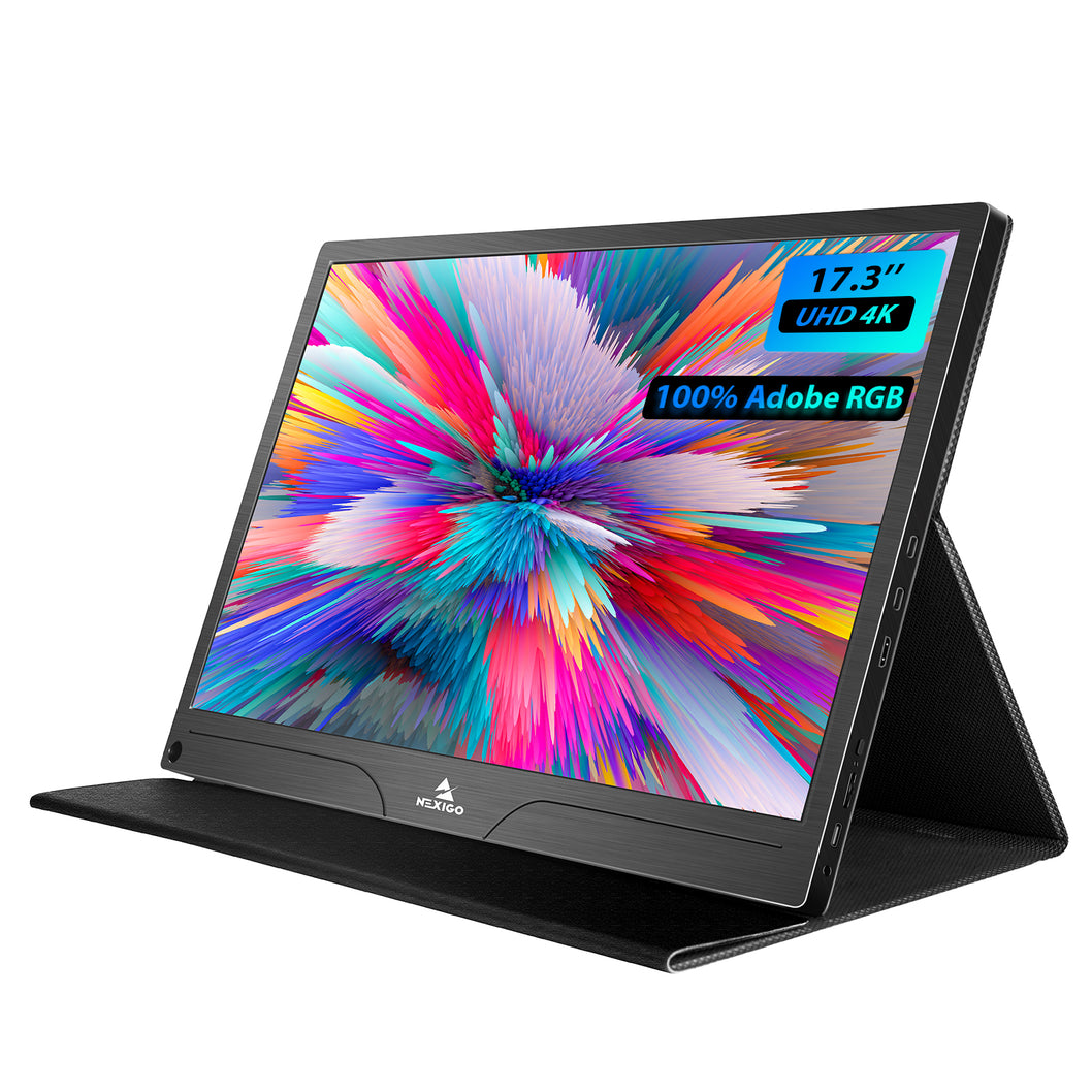 NexiGo 4K Portable Monitor, 17.3 Inch, 100% Adobe RGB with Smart Cover.