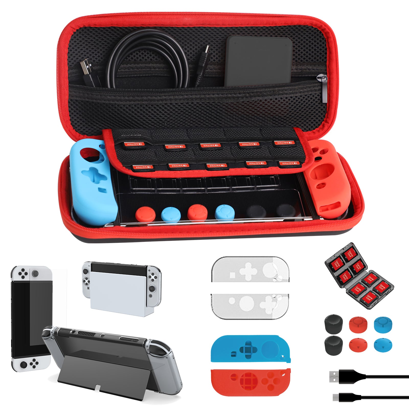 NexiGo Carrying Case and Game Accessories Kit for Nintendo Switch OLED, with Game Accessories Bundle