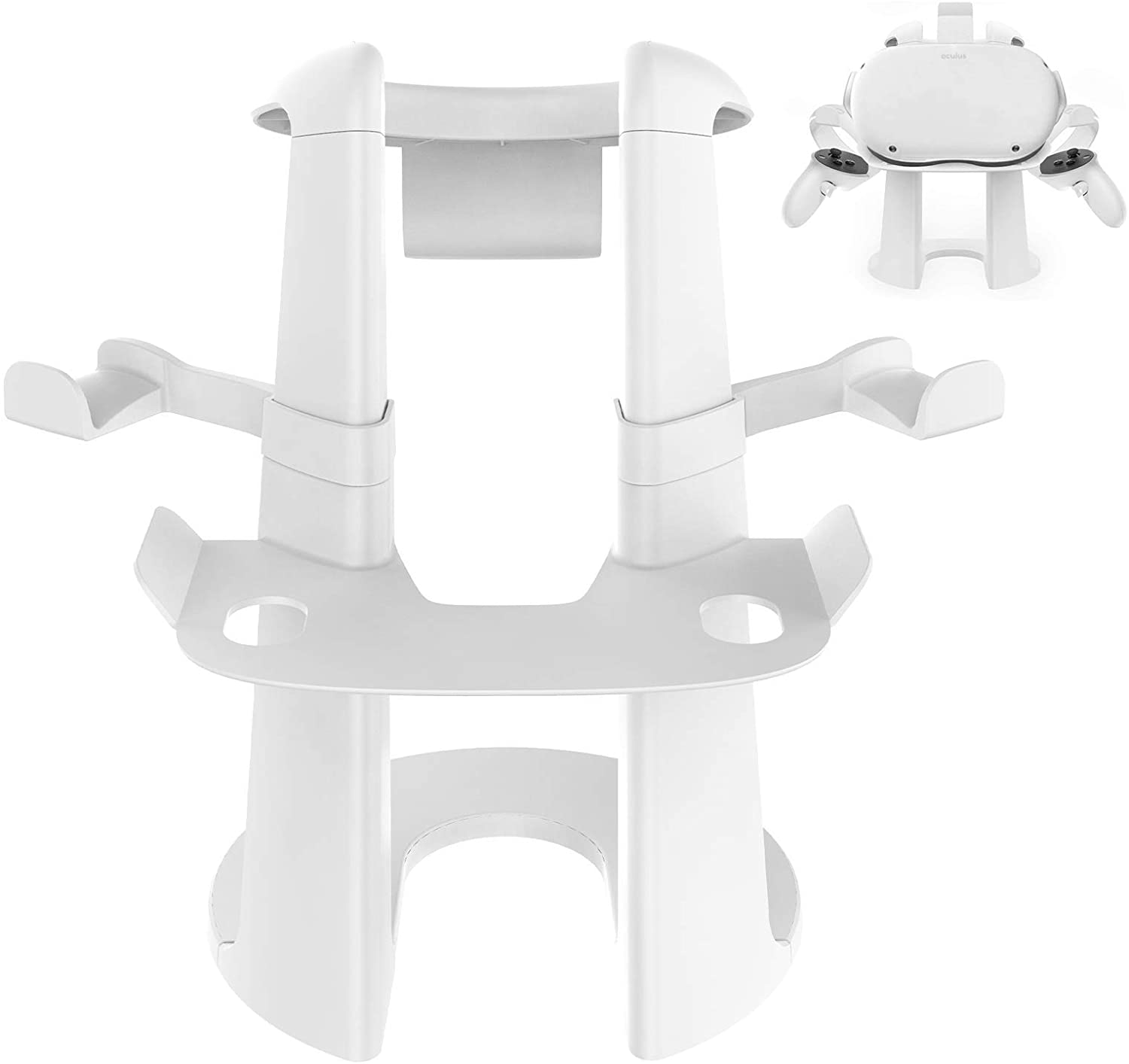 White VR headset and controller stand.
