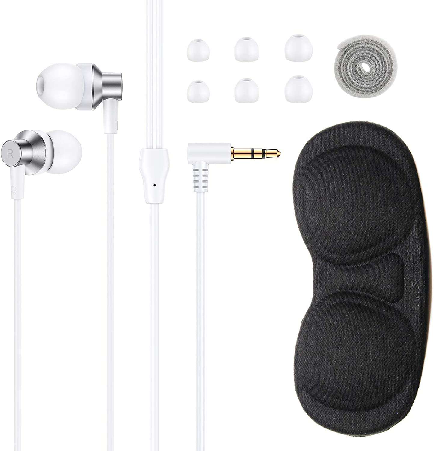 The package includes one pair of headphones, three pairs of ear tips, one Velcro strap, and one VR cushion pad.