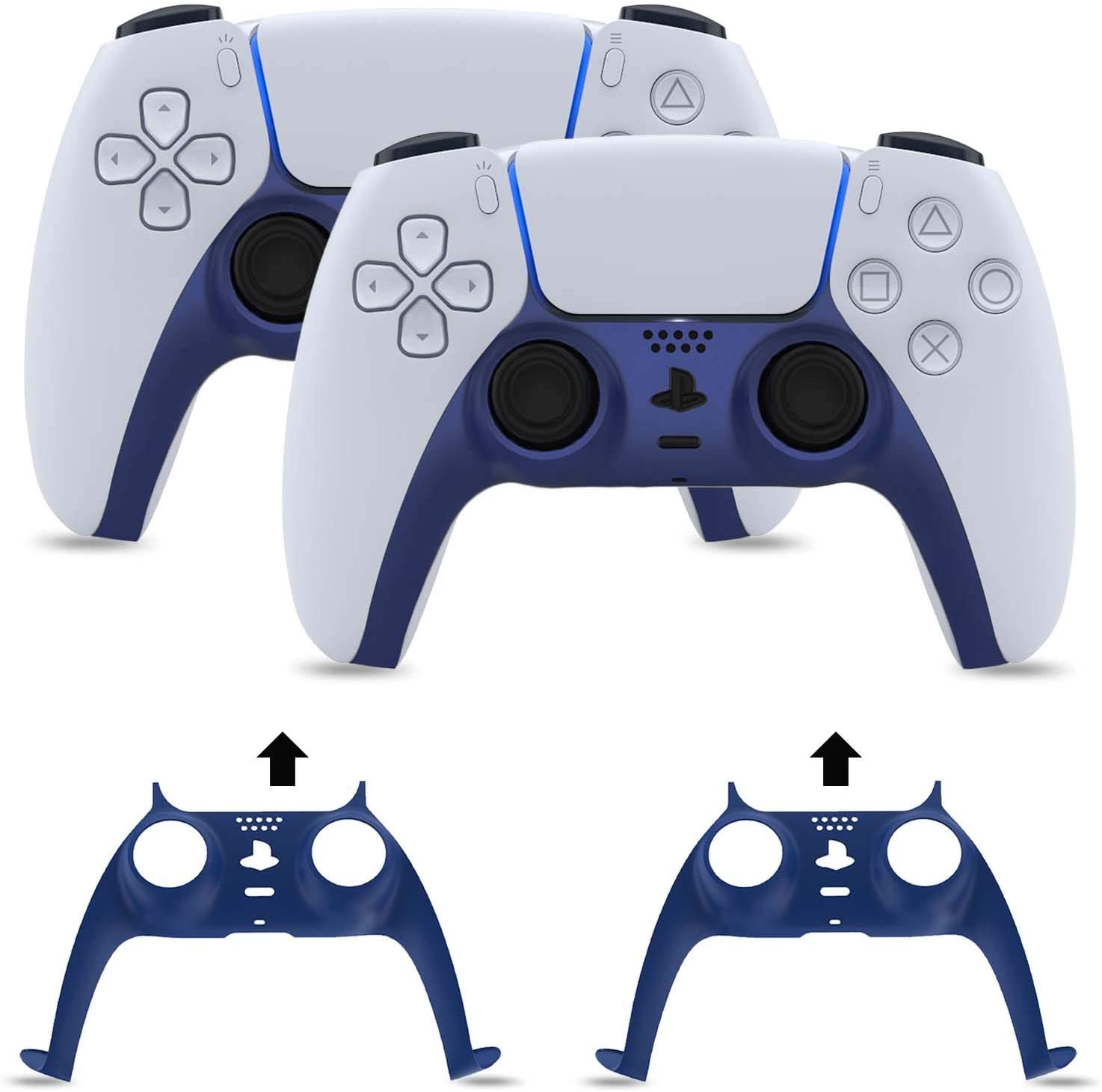 Two blue PS5 controller faceplates.