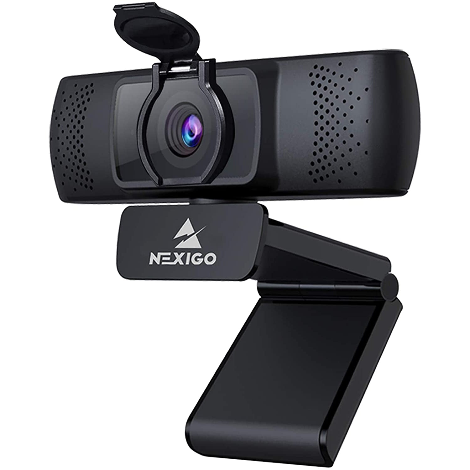 A black camera with a privacy cover and camera clip
