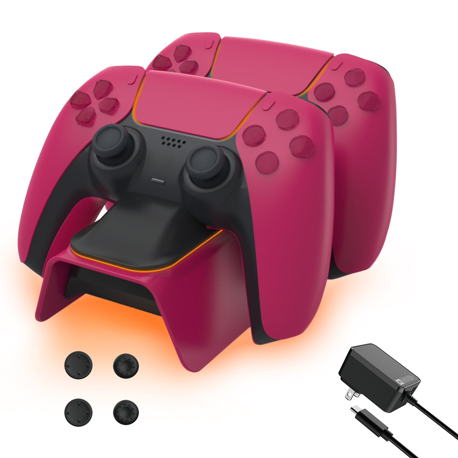 PS5 Controller Charger with Thumb Grip Kit, Fast Charging AC Adapter (Cosmic Red)