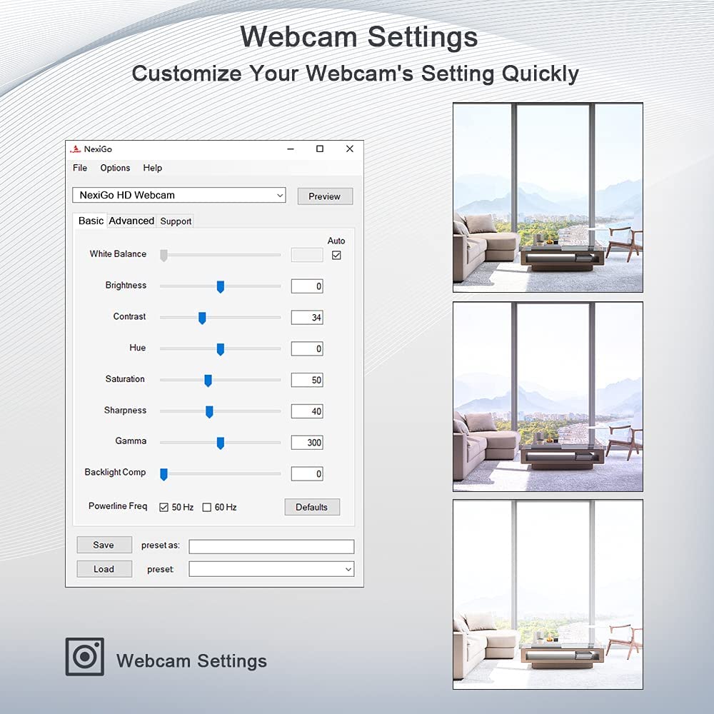 You can use the NexiGo app to configure settings for the webcam.