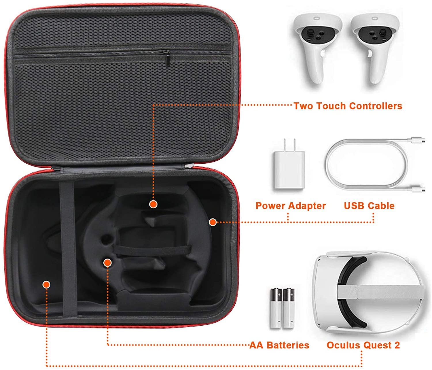 Cases can hold two VR controllers, power adapter, USB cable, batteries, and VR headset.