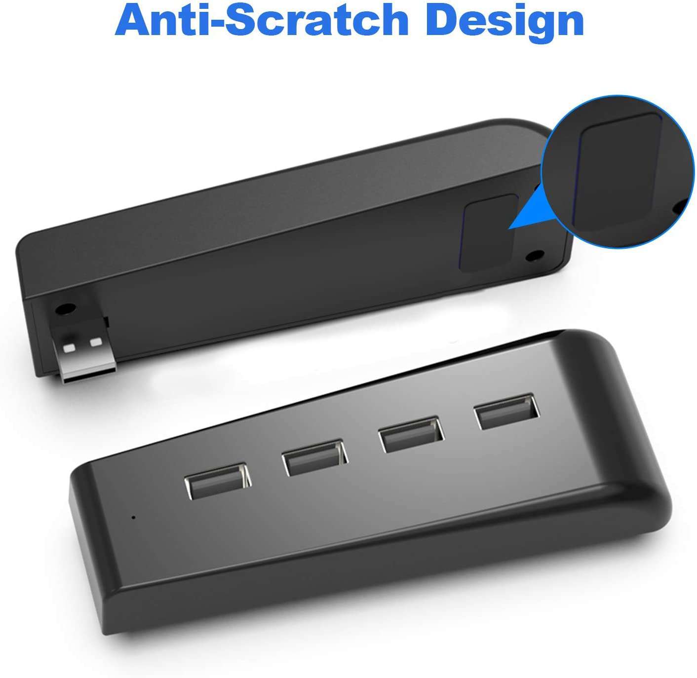 USB Hub with silicone pad on the bottom to prevent product scratches.