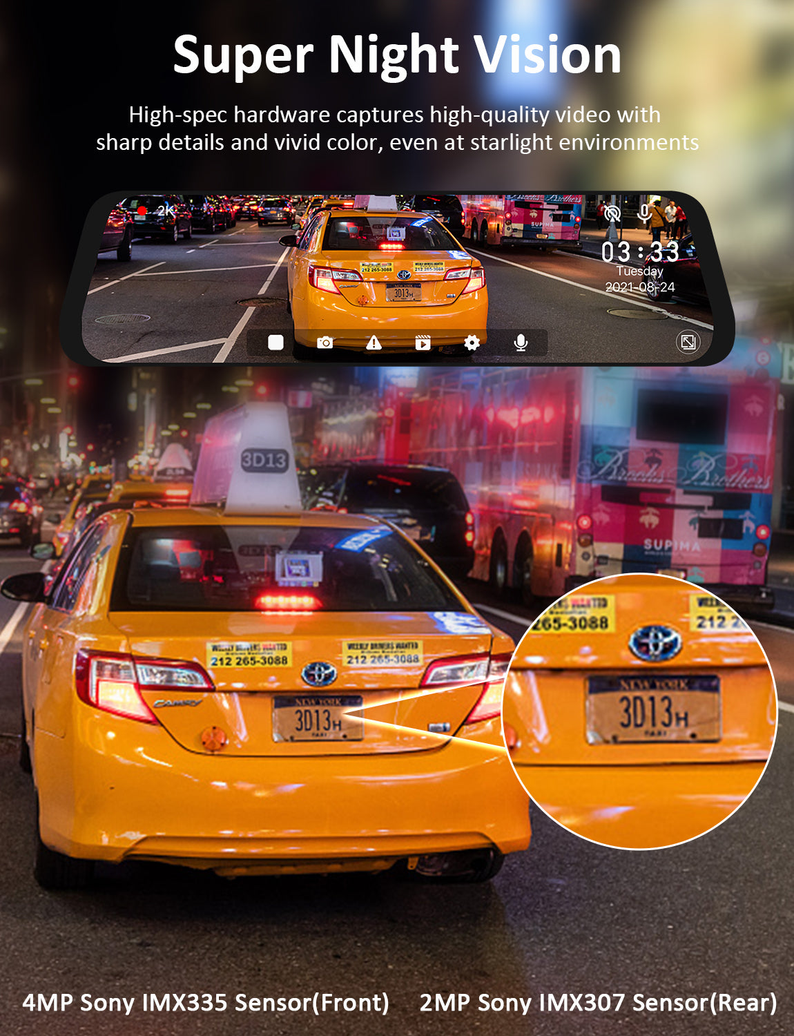 Clear license plate visibility on nighttime highways with Sony IMX335 and IMX337 sensors.