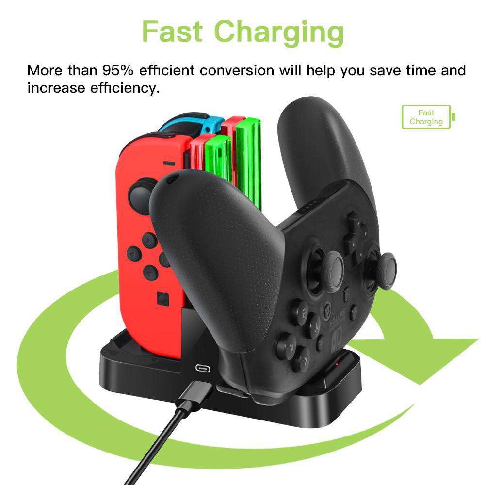 Joy-Con and Switch controllers can be charged together on the charging dock.