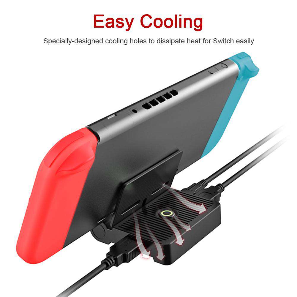 The charging Dock features a cooling vent to facilitate heat dissipation while the switch charging