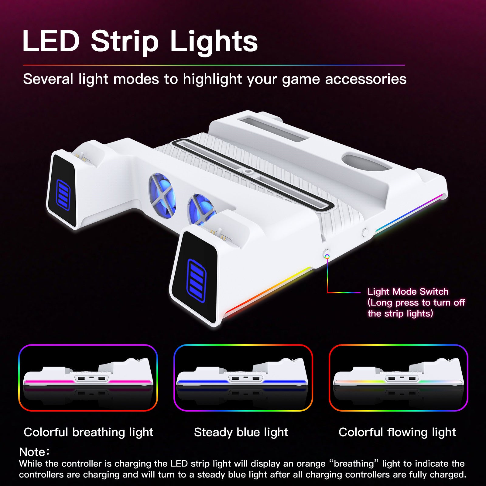 Charging Stand with Cooling Fan for PS5 Slim Console, Dual Controller  Charger Station with 9 RGB Light for DualSense/Edge, Quiet Cooling System  Accessories for Playstation5 Slim Digital/Disc 