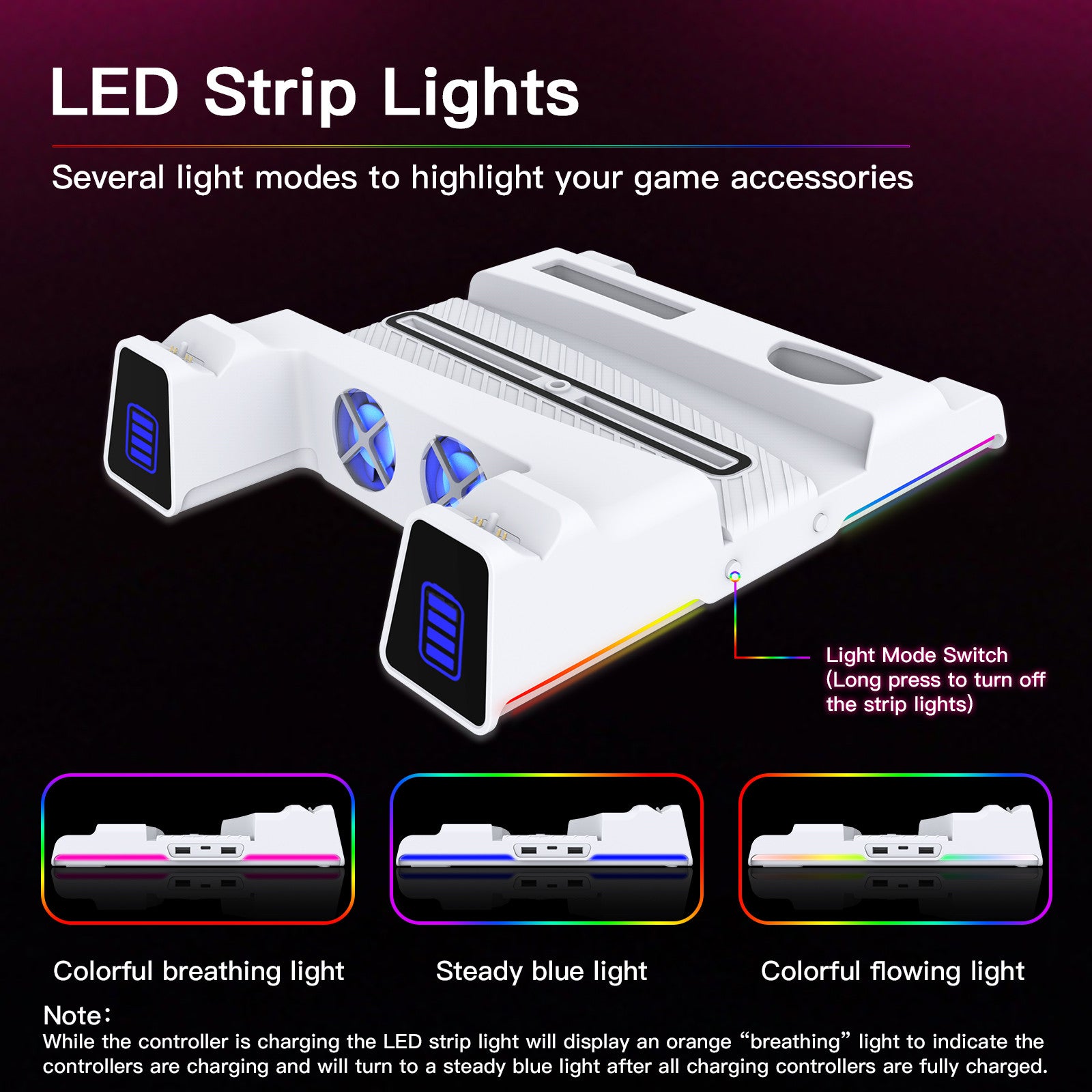 NexiGo PS5 Cooling Stand with RGB Strip Lights - Thumbnail 4