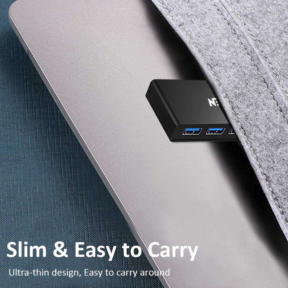 Slim and portable, this hub fits easily into a laptop bag.