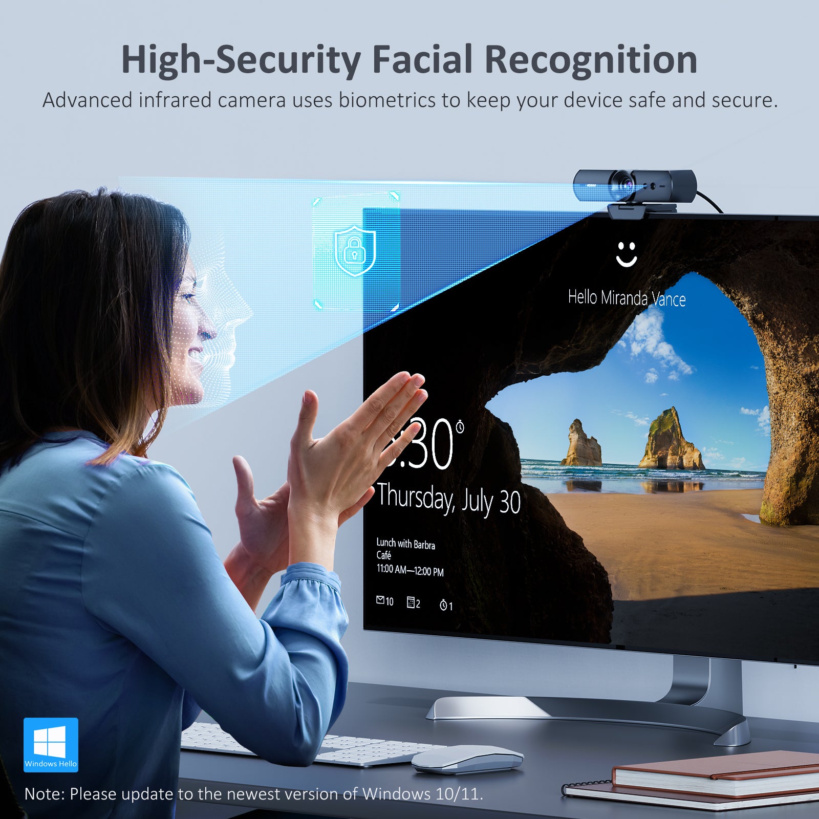 Compatible with Windows Hello for Win 10/11, enabling quick computer unlock with facialrecognition.