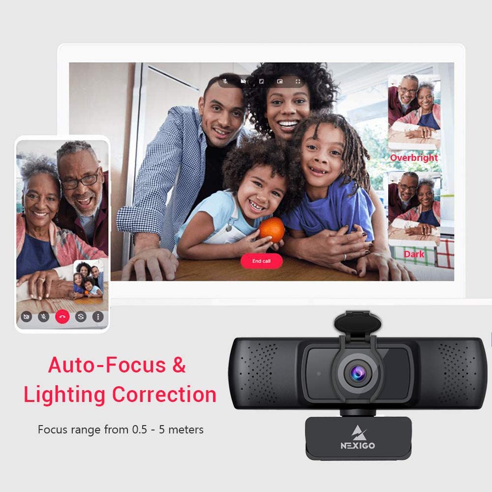 During video calls, the webcam can auto-focus and light correct to avoid overexposure or darkness.