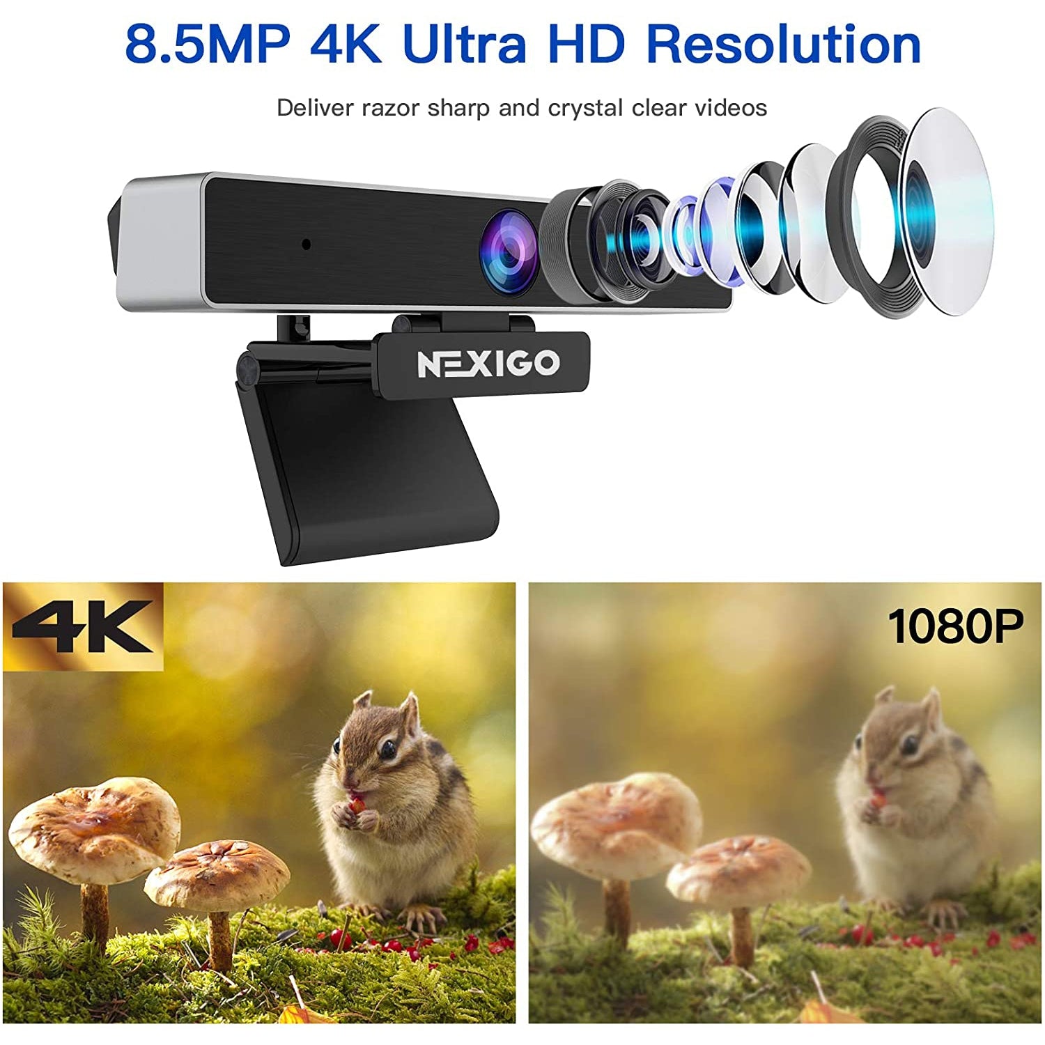 Compared to other 1080p webcams, NexiGo 4K 8.5MP delivers razor-sharp and crystal-clear videos.