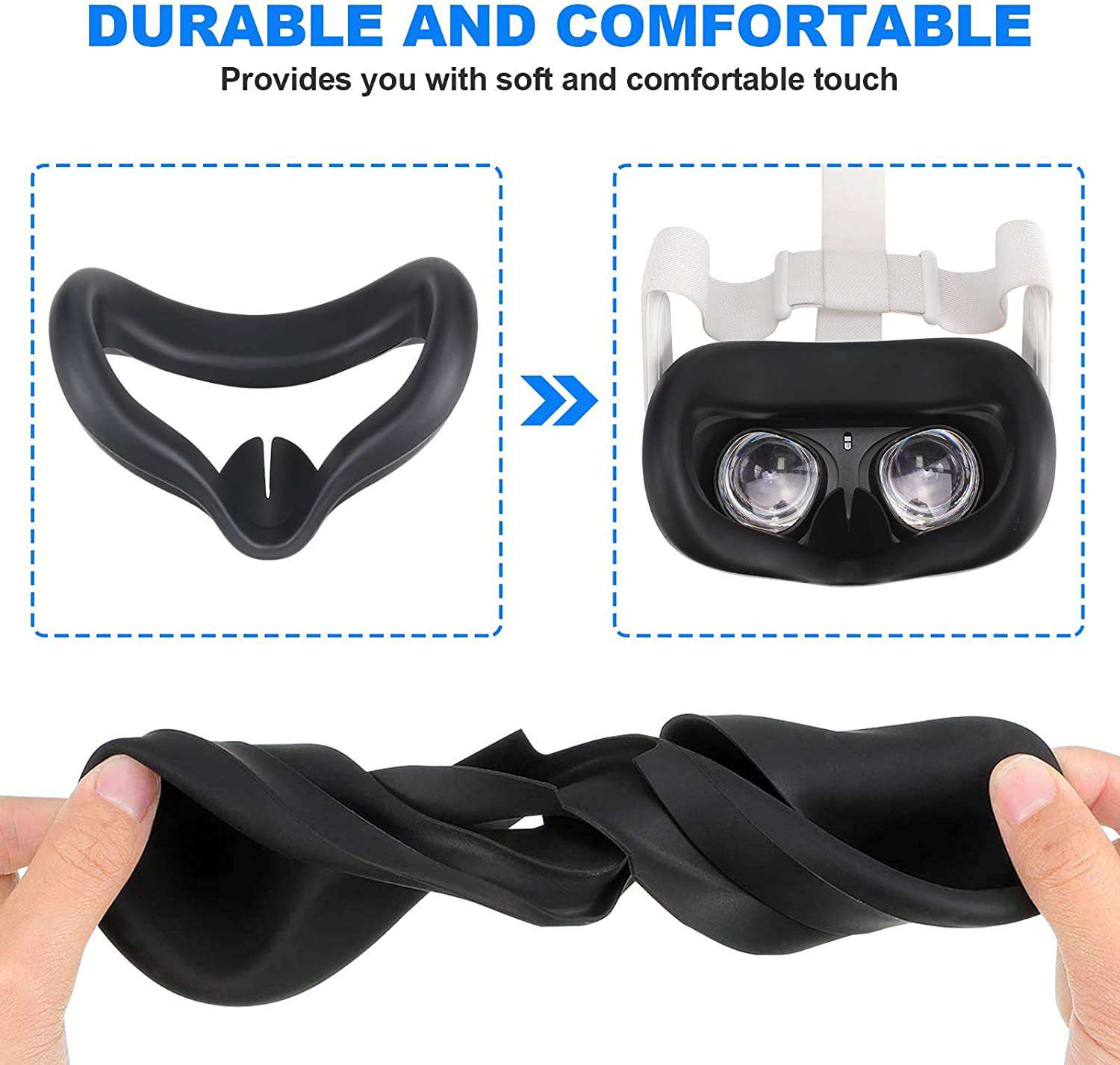 Comfortable and flexible VR mask, fits well on VR headset.