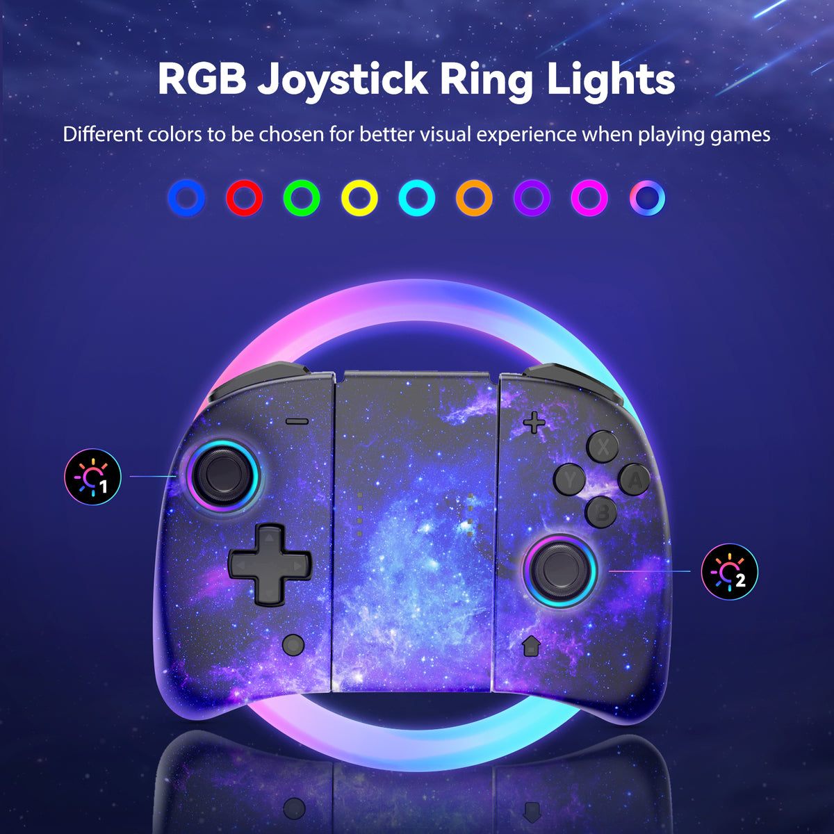 2 joystick areas on the controller can be set with 9 RGB lighting effects.