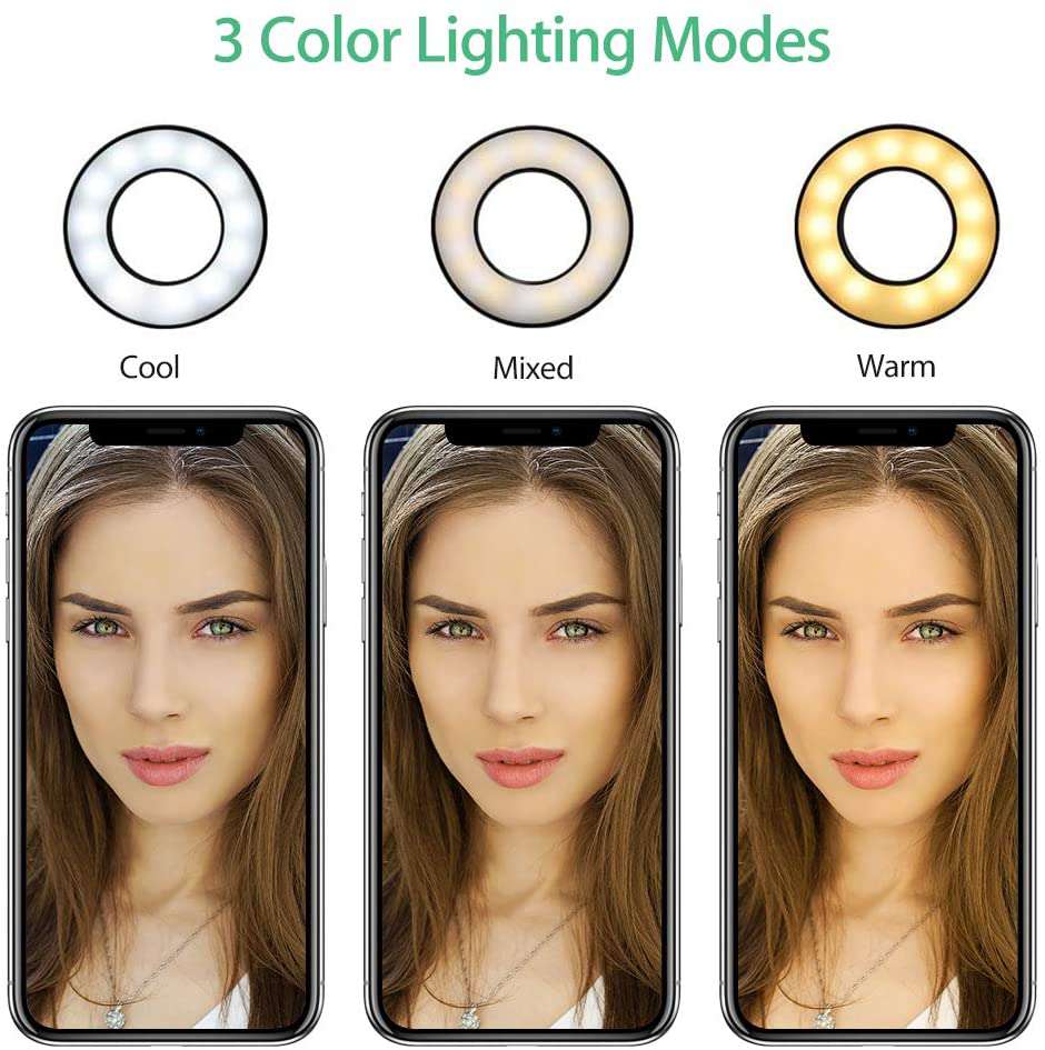 The three color lighting modes, cool, mixed, and warm, create different effects on the model's face