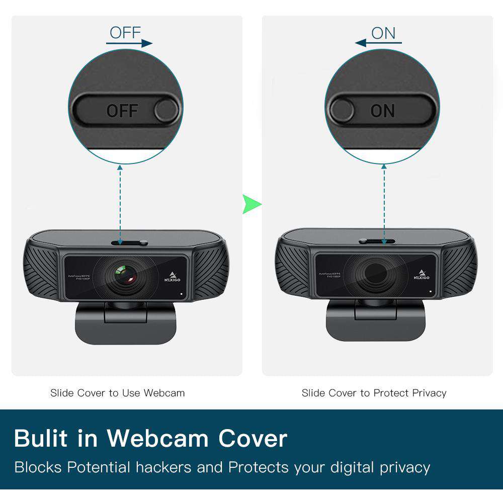 Privacy cover switch located on the top of the webcam. Push right to activate the cover.