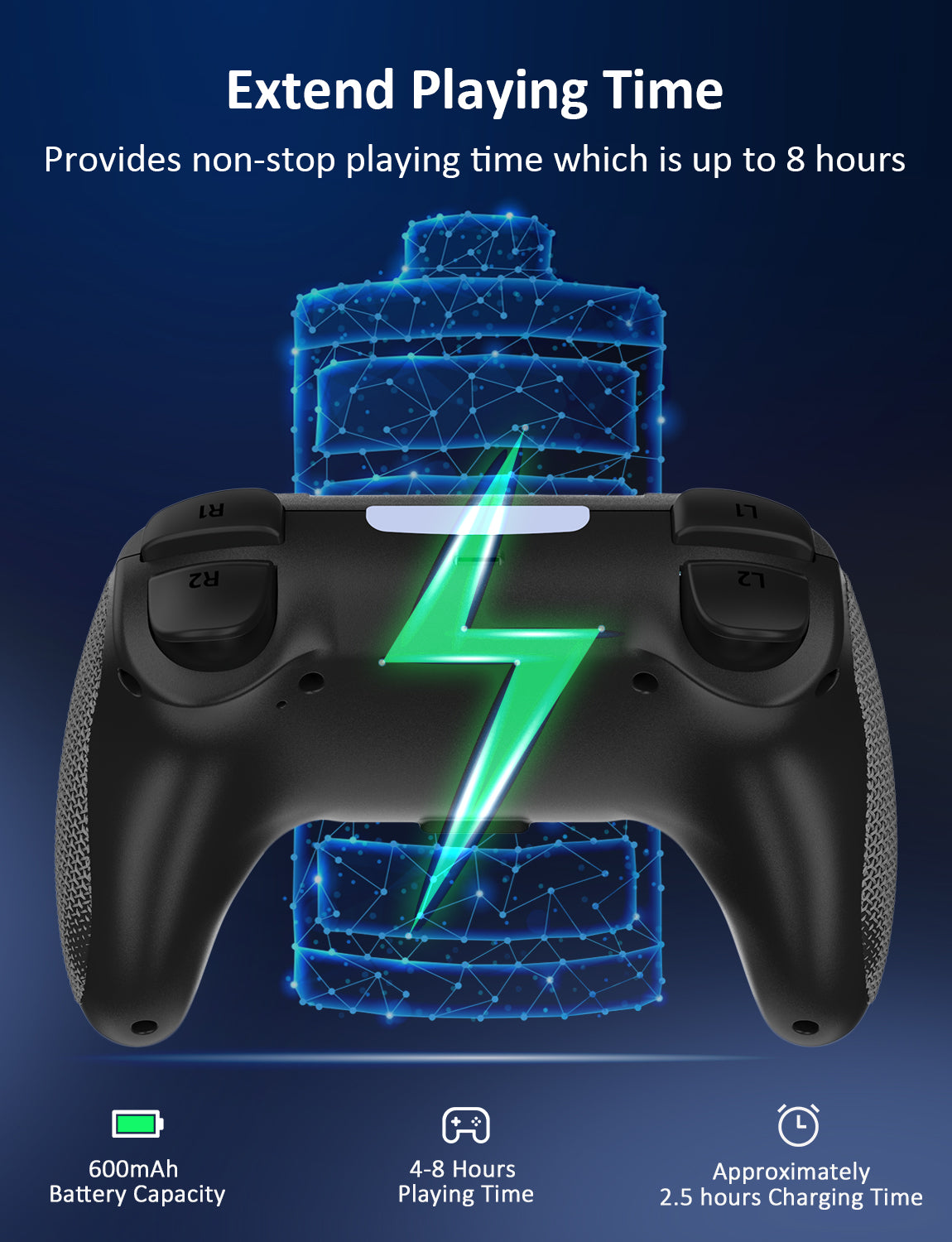 PS4 controller offers up to 8 hours of uninterrupted playtime.