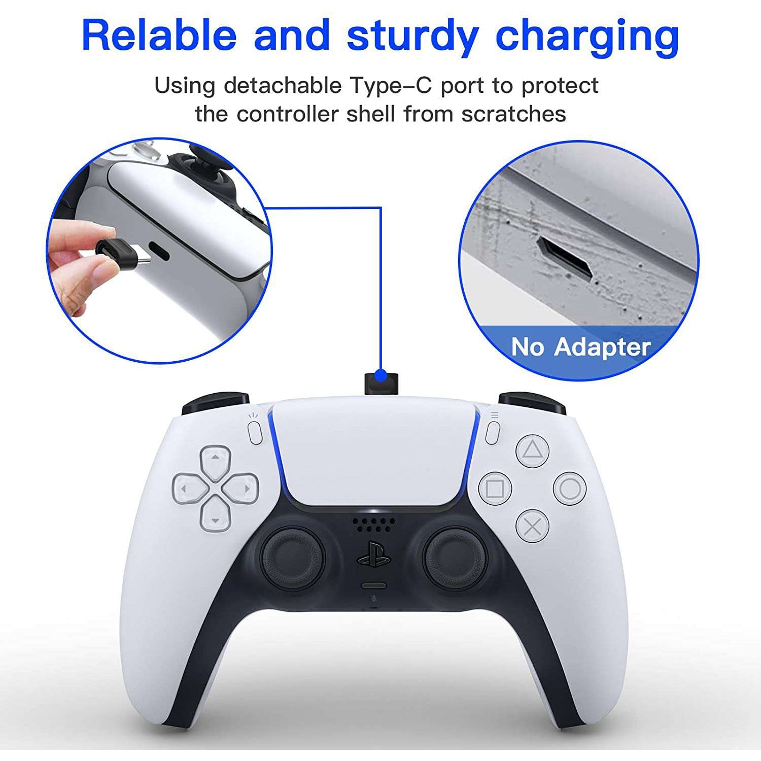 Removable Type-C adapter safeguards controller housing against scratches.