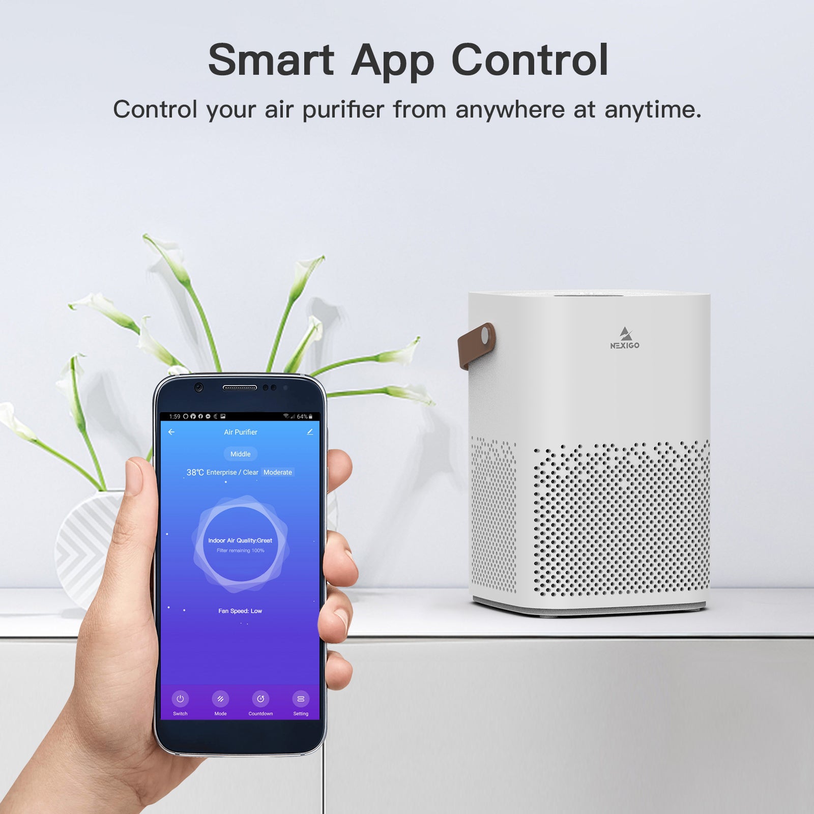 NexiGo mini air purifier with smart app control