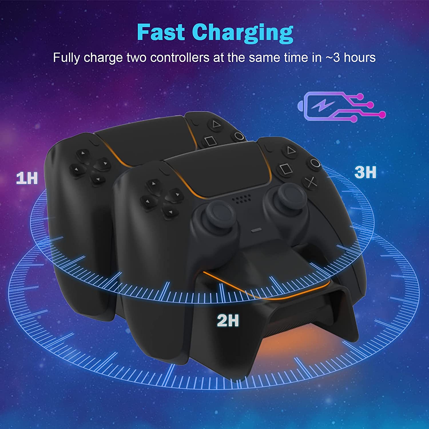 Charging station can quickly charge 2 controllers fully within 3 hours.