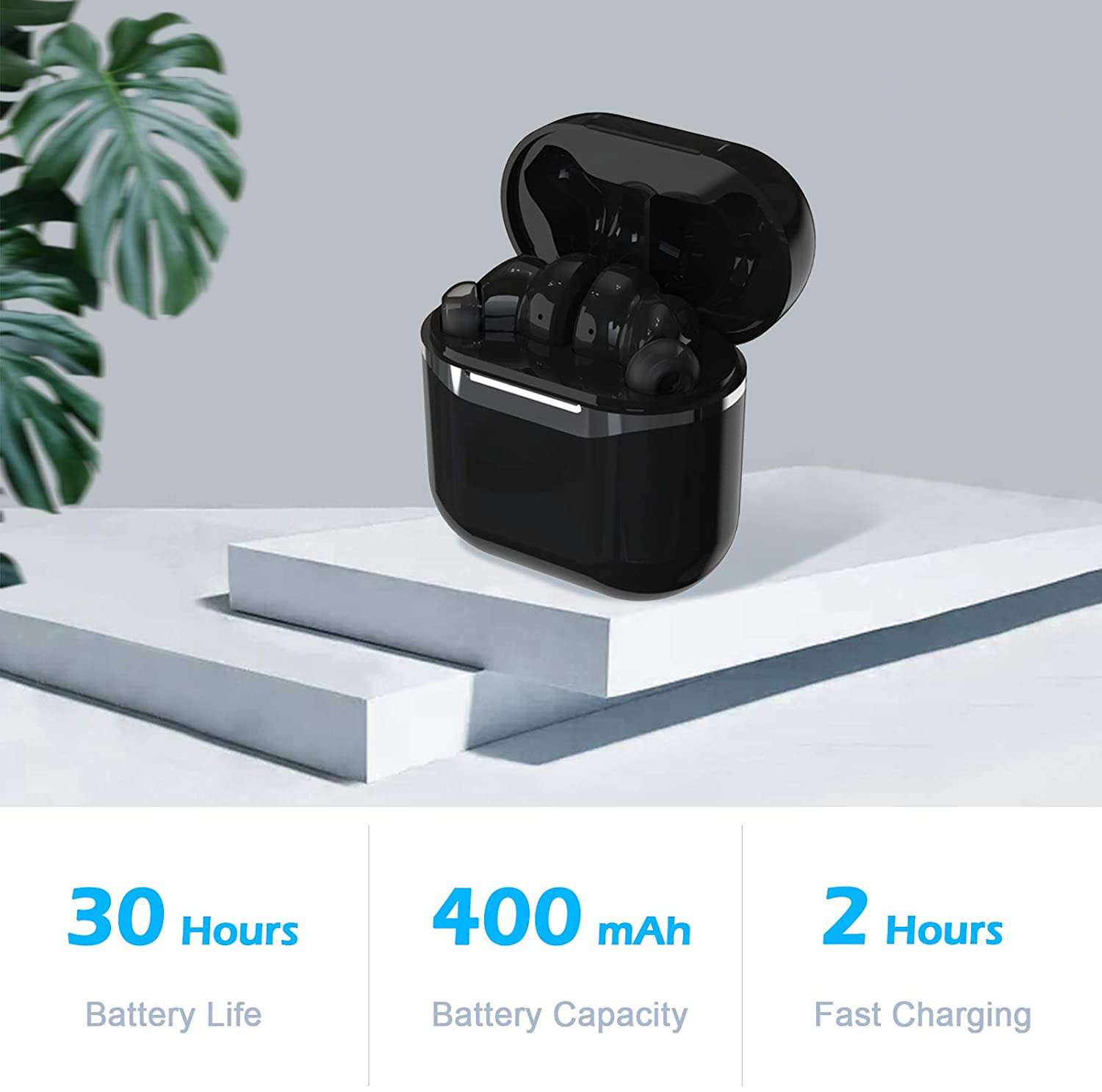 ANC Bluetooth headphones: 30H battery, 400mAh capacity, 2H fast charge