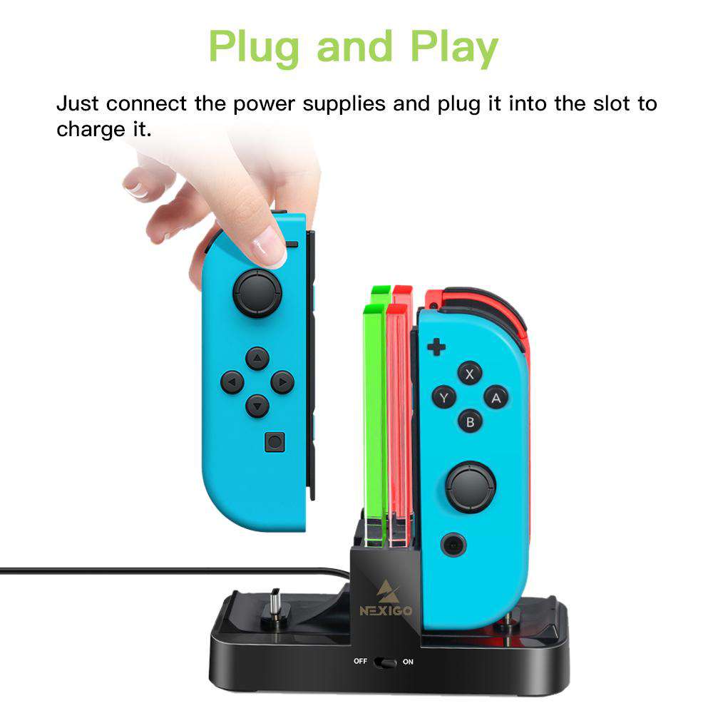 Instantly charge your Joy-Con by simply docking them into the charging dock. (Ensure power supply)