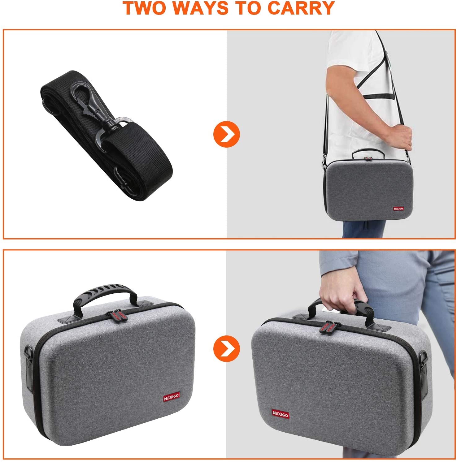There are two ways to carry the bag: using the shoulder strap to hang it on the shoulder or carrying it by hand.