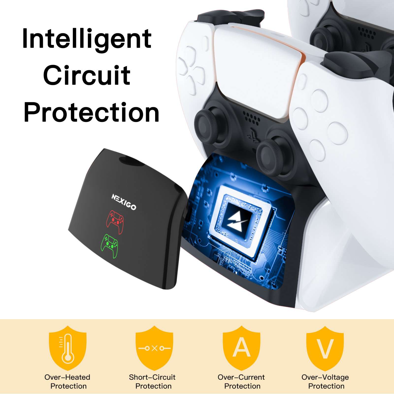 Charging station with protection against overheating, short-circuits, over-current, and over-voltage