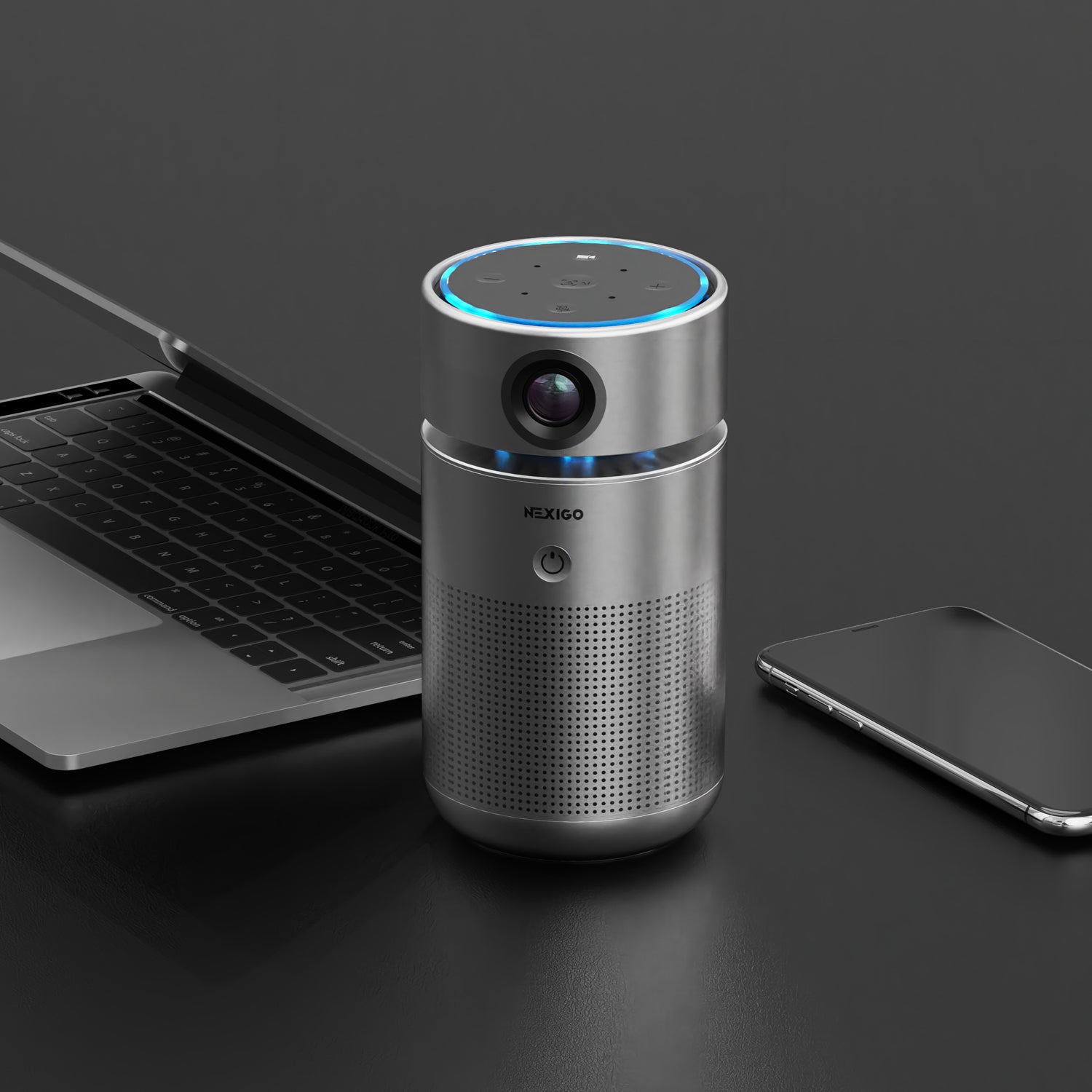 NexiGo meeting pro N4000 is placed next to the laptop and the mouse