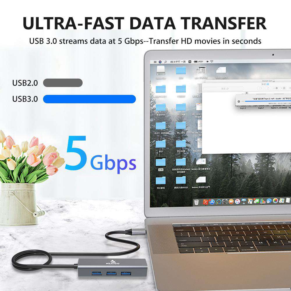The hub supports USB 3.0 w/512Mbps, which is faster than other USB 2.0/480Mbps