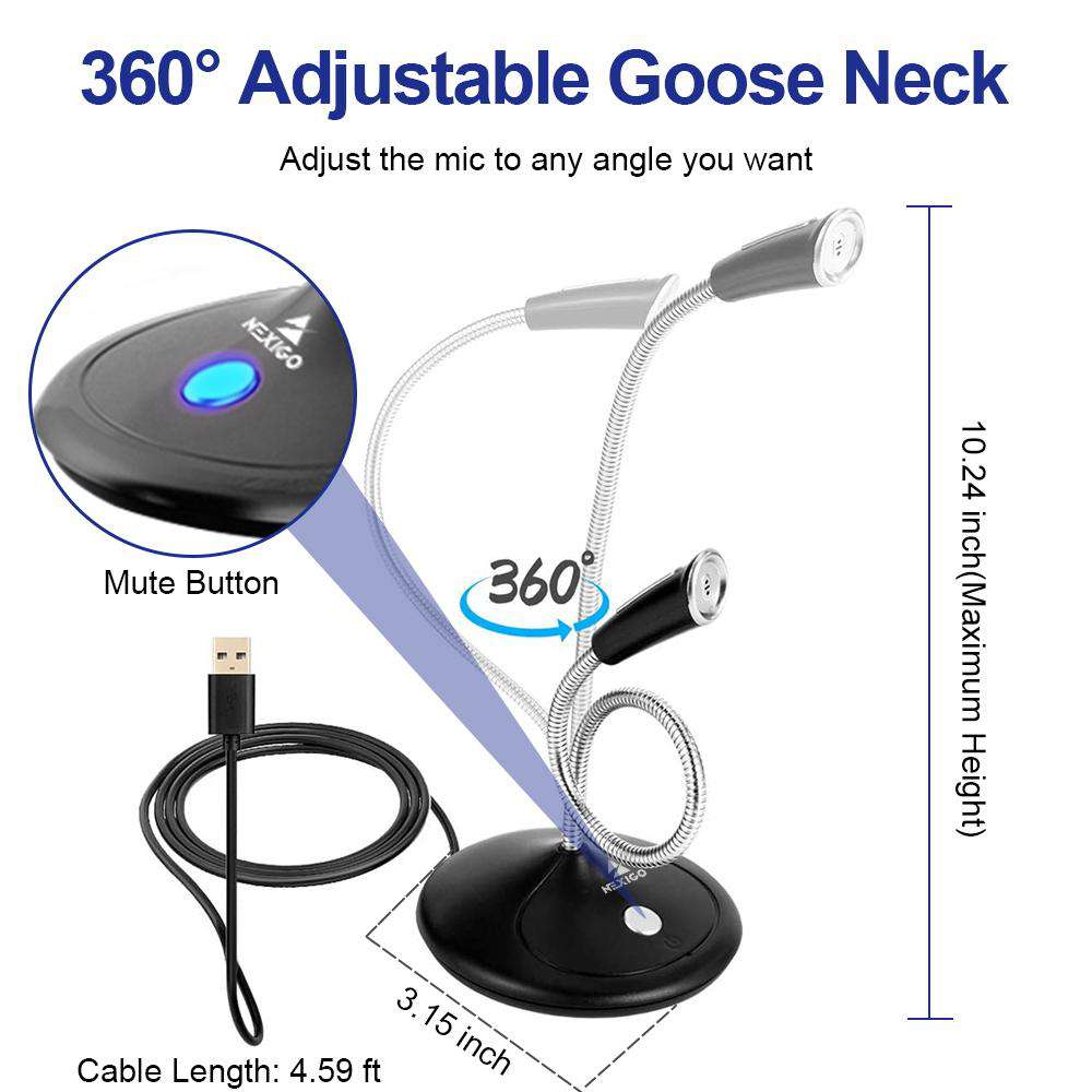 Product Showcase:360 degree Adjustable Goose Neck, Mute Button, Cable Length: 4.59 ft