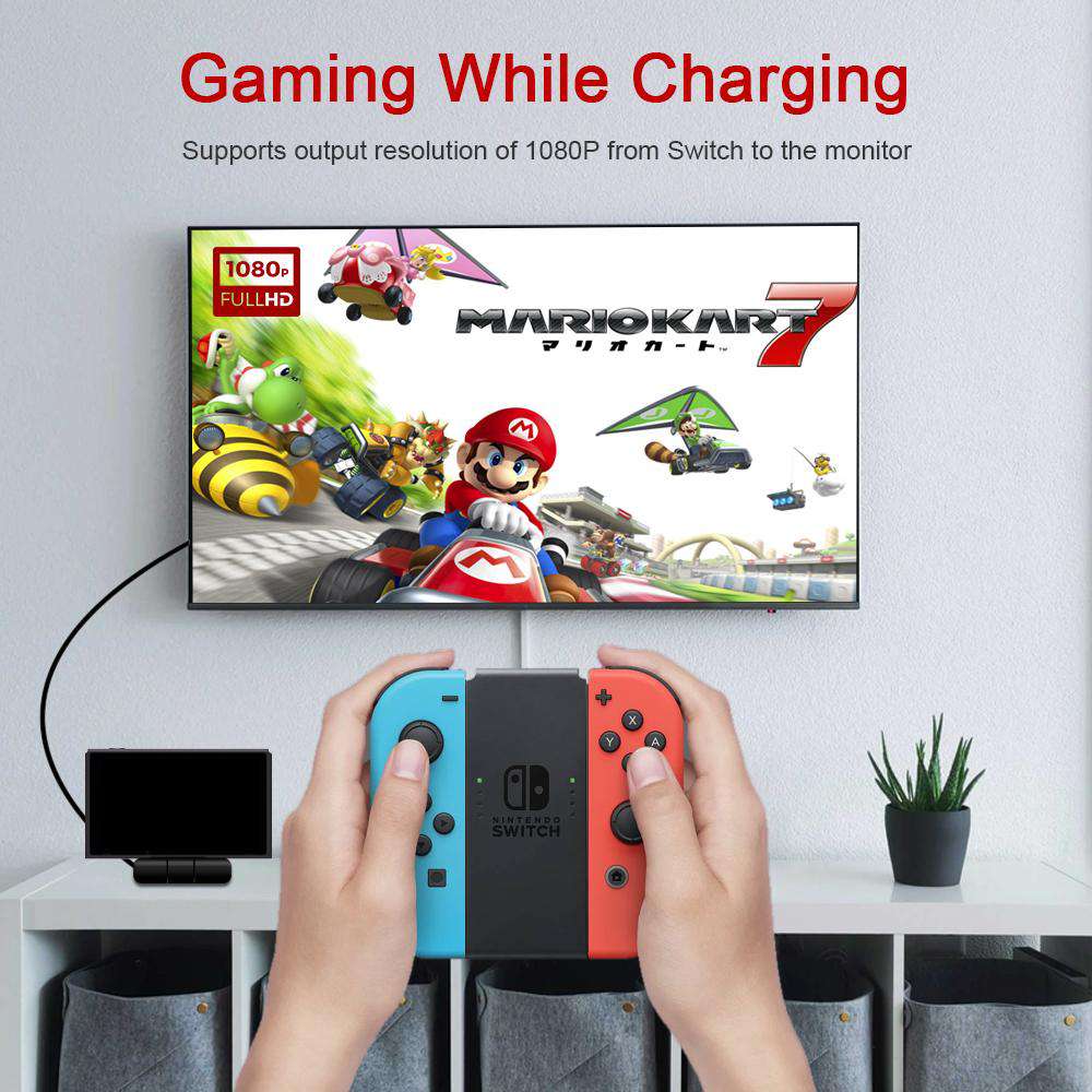 The Switch TV Dock is used in TV mode to display the gameplay of the Switch on the TV.