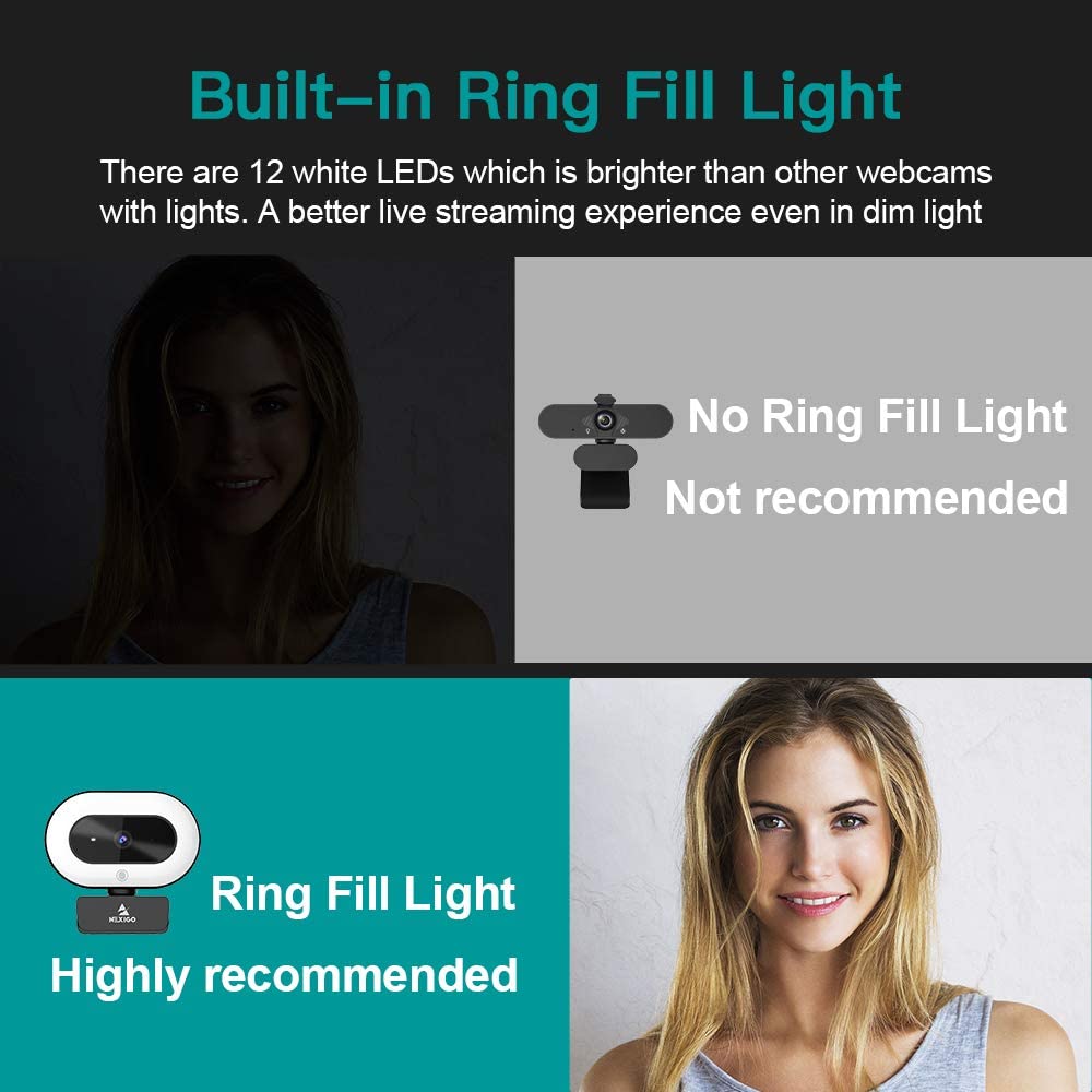 Compared to other webcams, the N930E features a built-in ring fill light with 12 white LEDs.