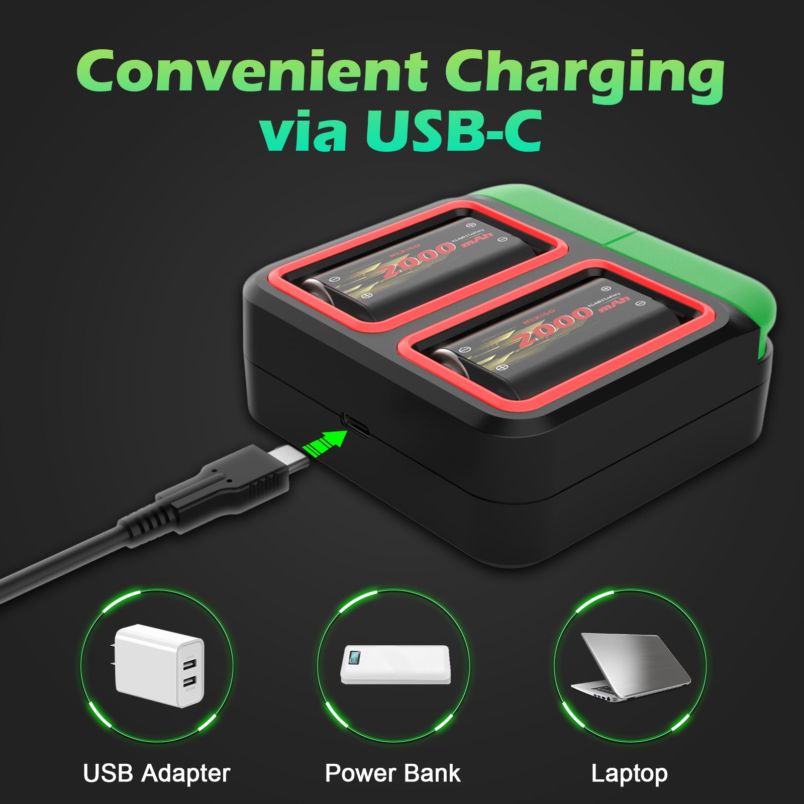 Easily power it up by connecting USB-C cable to adapters, power banks, or laptops. 