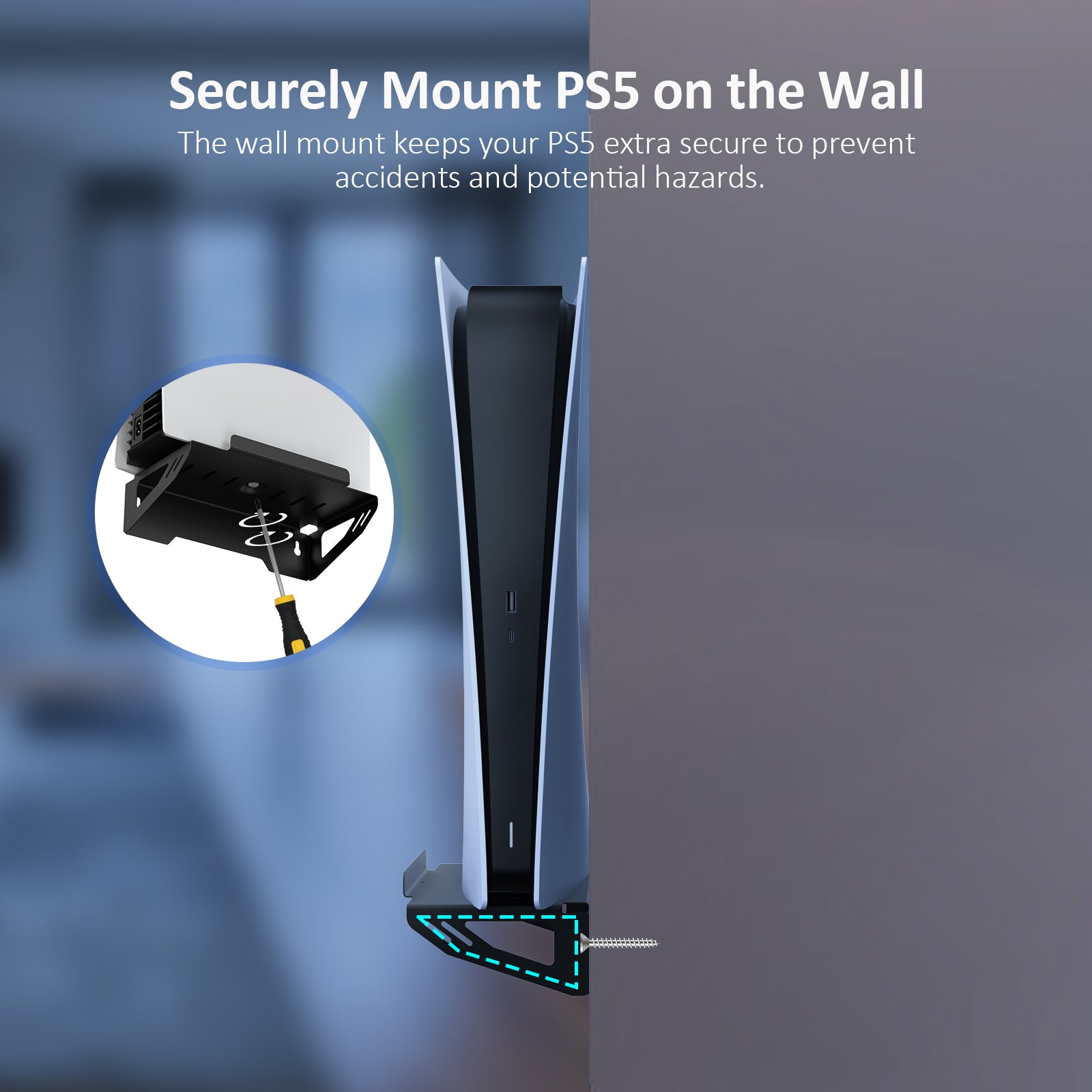 Securely mount your PS5 console to the Steel Wall Stand for stable and safe installation