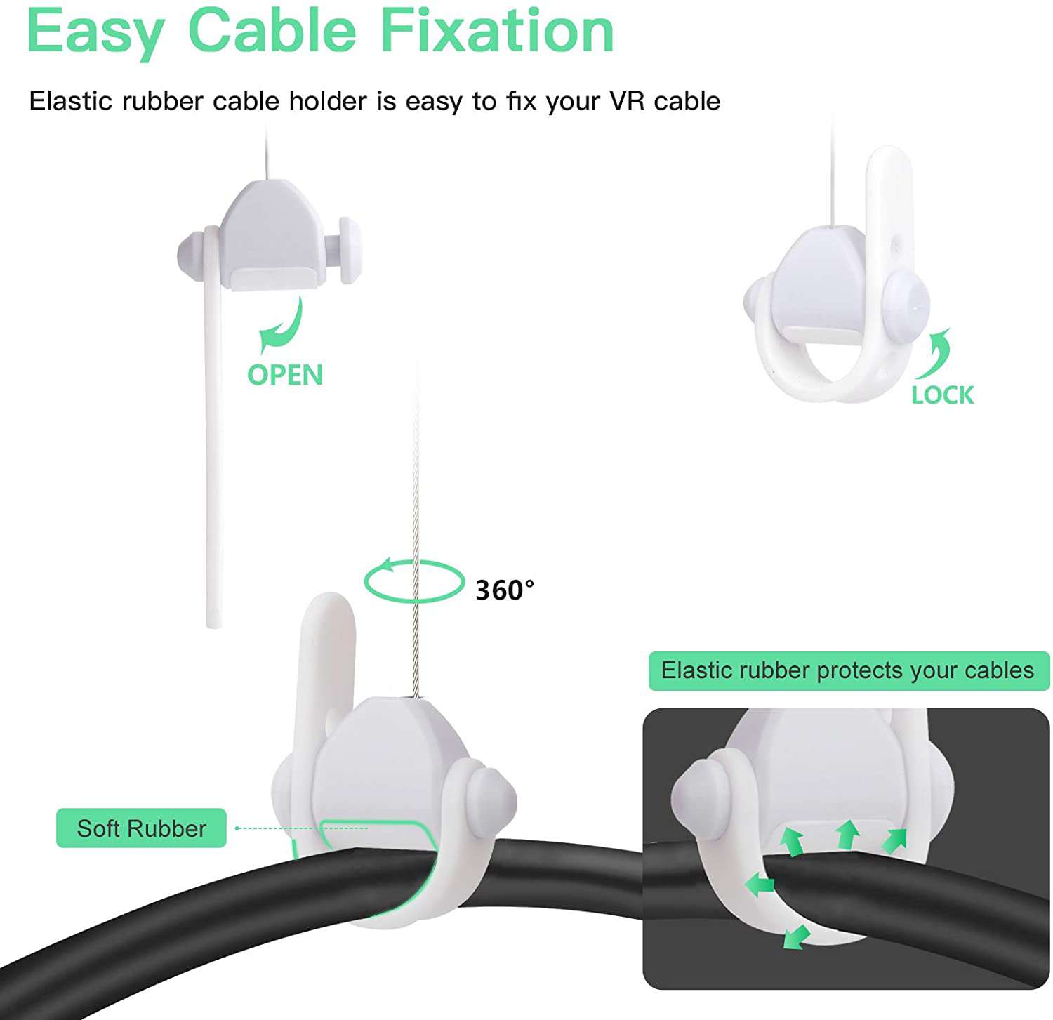 Rubber Cable Holder can fix VR cable and has elastic rubber to prevent wearing on your VR cable