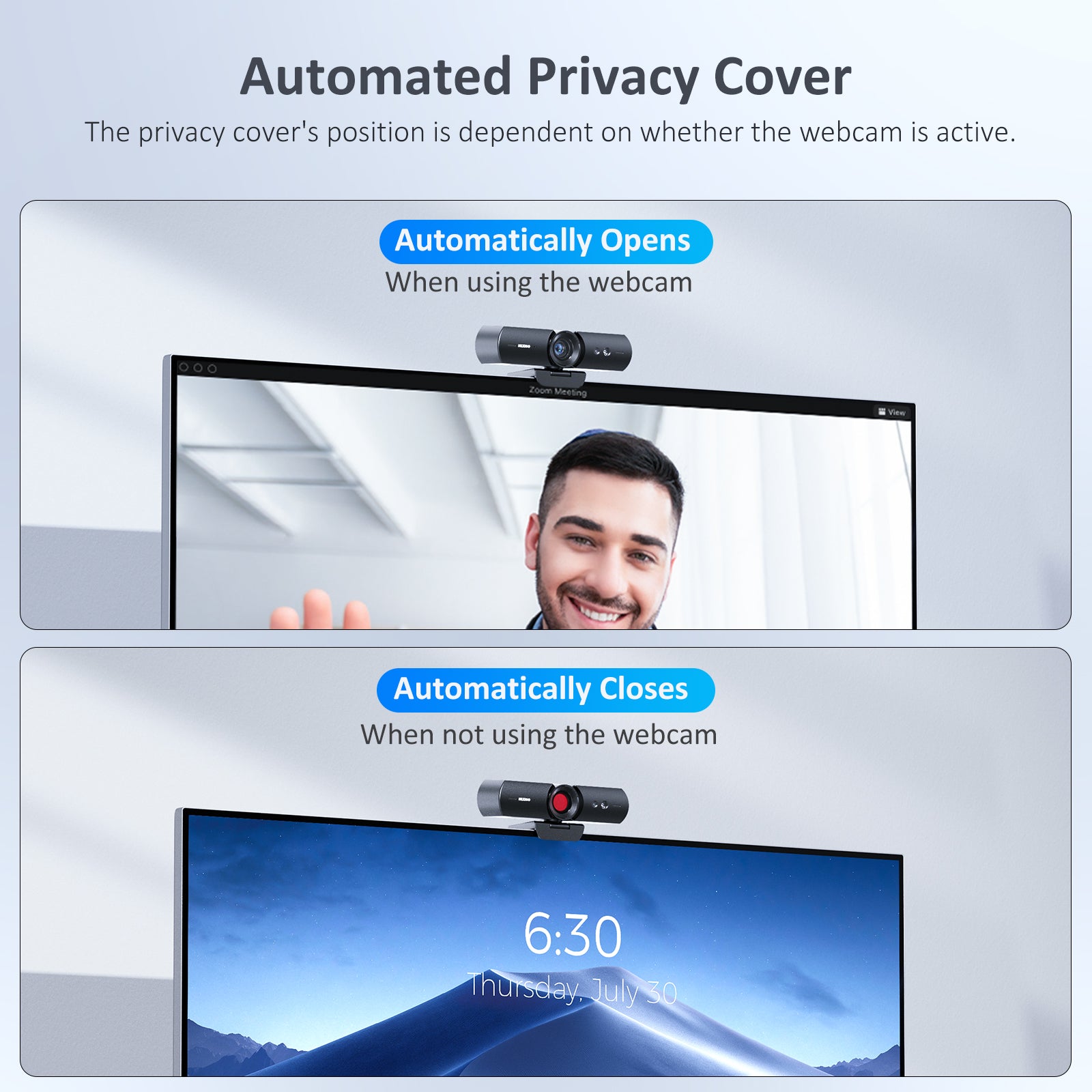 The automatic privacy cover that opens the camera during video calls and
closes it after the call.