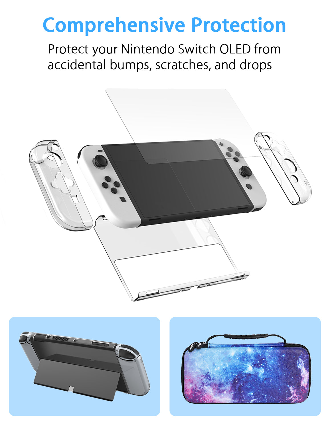Protector offers protection for your Switch OLED, safe guarding against accidental bumps, scratches.